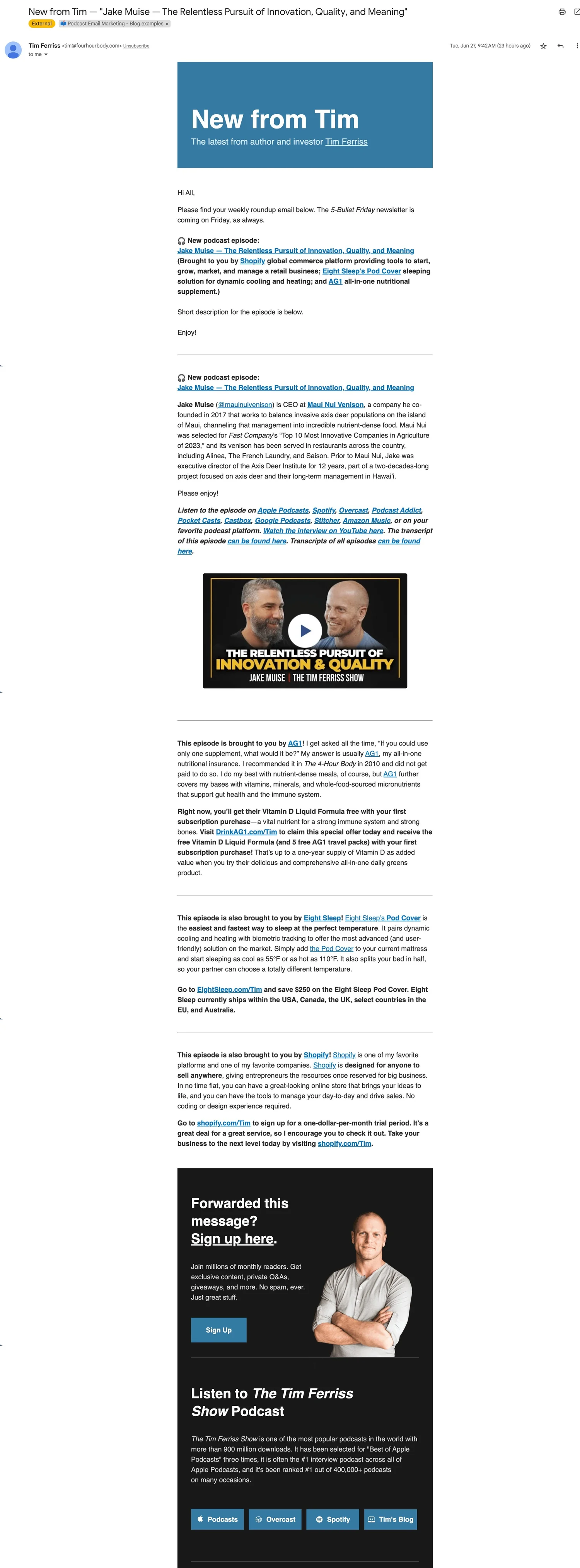 Tim Ferriss 5-Bullet Friday podcast episode