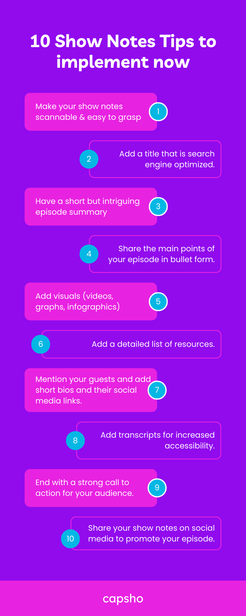 Infographic that lists the 10 Show Notes Tips to implement now